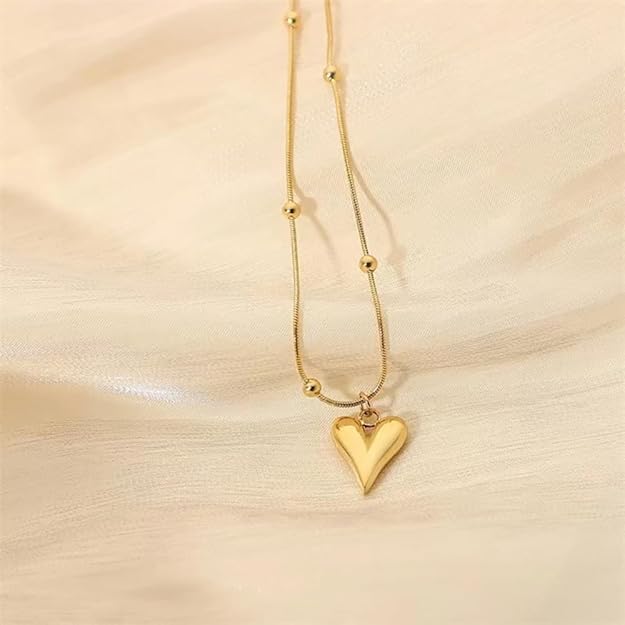 Golden Heartbeat Necklace - Modern Stainless Steel Pendan