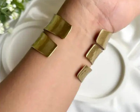 Gold-Plated Brass Handcuff Bracelet | Adjustable Statement Jewelry for Women