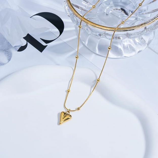 Golden Heartbeat Necklace - Modern Stainless Steel Pendan