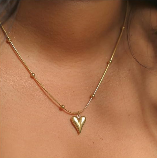Golden Heartbeat Necklace - Modern Stainless Steel Pendan