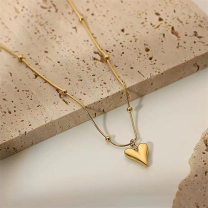 Golden Heartbeat Necklace - Modern Stainless Steel Pendan