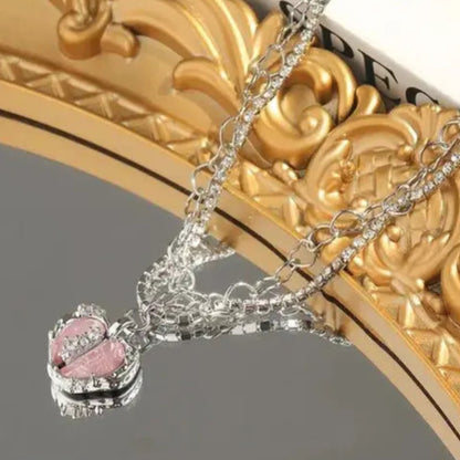 Silver-Tone Pink Heart Pendant Necklace | Elegant Romantic Jewelry