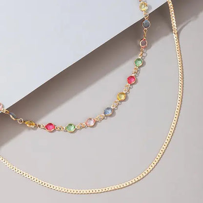 Gold-Plated Colorful Crystal Layered Necklace | Vibrant Statement Jewelry for Women